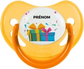 Cadeaux anniversaire style 2 + prénom : Sucette Jaune phosphorescente embout physiologique