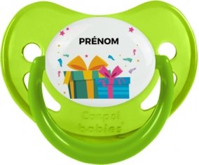 Cadeaux anniversaire style 2 + prénom : Sucette Vert phosphorescente embout physiologique