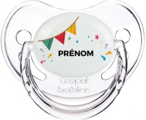 Guirlande + prénom : Sucette Transparent classique embout physiologique