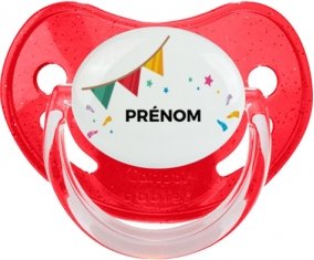 Guirlande + prénom : Sucette Rouge à paillette embout physiologique