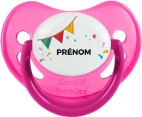 Guirlande + prénom : Sucette Rose phosphorescente embout physiologique