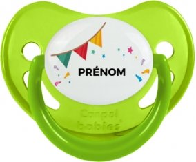 Guirlande + prénom : Sucette Vert phosphorescente embout physiologique
