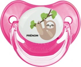 Paresseux arbre style 1 + prénom : Sucette Rose classique embout physiologique