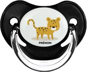 Tigre style 2 + prénom : Sucette Noir classique embout physiologique