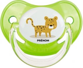 Tigre style 2 + prénom : Sucette Vert classique embout physiologique