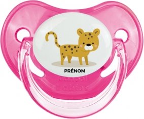 Tigre style 2 + prénom : Sucette Rose classique embout physiologique