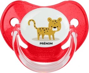 Tigre style 2 + prénom : Sucette Rouge à paillette embout physiologique