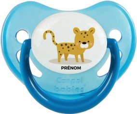 Tigre style 2 + prénom : Sucette Bleue phosphorescente embout physiologique