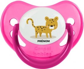 Tigre style 2 + prénom : Sucette Rose phosphorescente embout physiologique