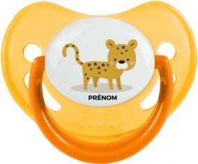 Tigre style 2 + prénom : Sucette Jaune phosphorescente embout physiologique