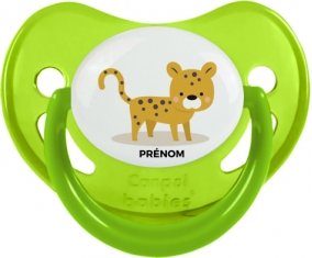 Tigre style 2 + prénom : Sucette Vert phosphorescente embout physiologique