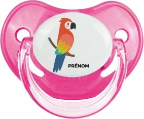 Perroquet + prénom : Sucette Rose classique embout physiologique