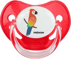 Perroquet + prénom : Sucette Rouge à paillette embout physiologique