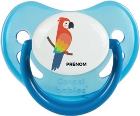 Perroquet + prénom : Sucette Bleue phosphorescente embout physiologique