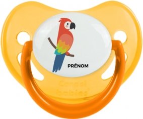 Perroquet + prénom : Sucette Jaune phosphorescente embout physiologique