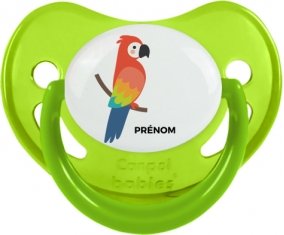 Perroquet + prénom : Sucette Vert phosphorescente embout physiologique