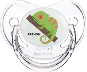 Camelion + prénom : Sucette Transparent classique embout physiologique
