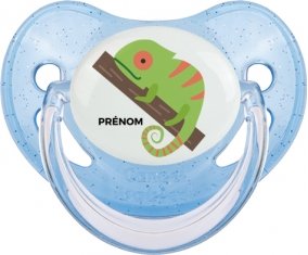 Camelion + prénom : Sucette Bleue à paillette embout physiologique