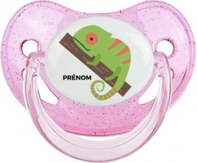Camelion + prénom : Sucette Rose à paillette embout physiologique