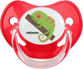 Camelion + prénom : Sucette Rouge à paillette embout physiologique