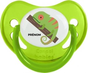 Camelion + prénom : Sucette Vert phosphorescente embout physiologique
