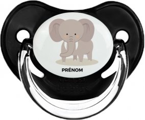 Éléphant style 5 + prénom : Sucette Noir classique embout physiologique