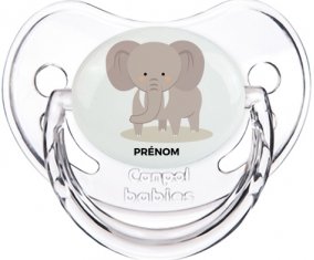 Éléphant style 5 + prénom : Sucette Transparent classique embout physiologique