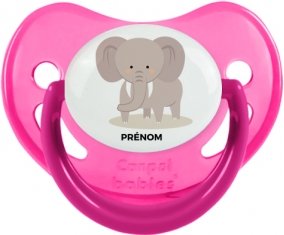 Éléphant style 5 + prénom : Sucette Rose phosphorescente embout physiologique