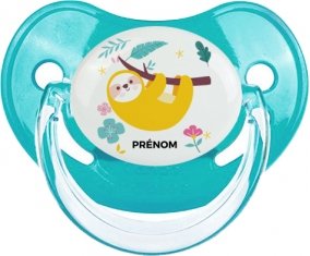 Paresseux arbre style 2 + prénom : Sucette Bleue classique embout physiologique