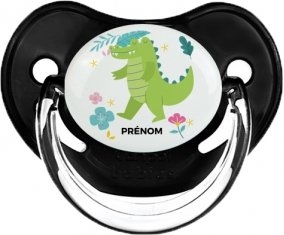 Croco + prénom : Sucette Noir classique embout physiologique