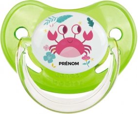 Crabe + prénom : Sucette Vert classique embout physiologique