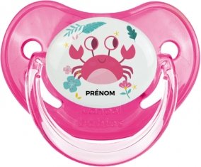 Crabe + prénom : Sucette Rose classique embout physiologique
