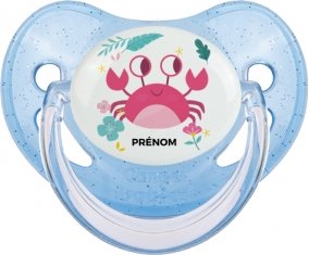 Crabe + prénom : Sucette Bleue à paillette embout physiologique