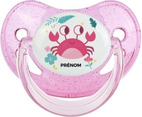 Crabe + prénom : Sucette Rose à paillette embout physiologique