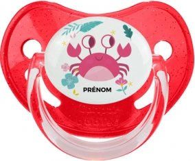 Crabe + prénom : Sucette Rouge à paillette embout physiologique