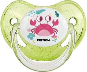 Crabe + prénom : Sucette Vert à paillette embout physiologique