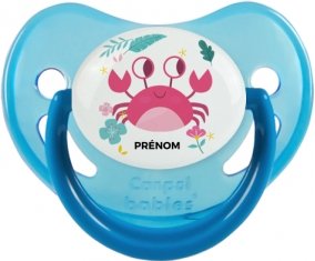 Crabe + prénom : Sucette Bleue phosphorescente embout physiologique