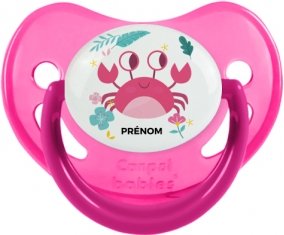 Crabe + prénom : Sucette Rose phosphorescente embout physiologique