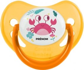 Crabe + prénom : Sucette Jaune phosphorescente embout physiologique
