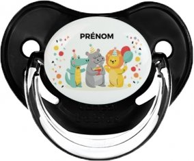 Fête d'anniversaire + prénom : Sucette Noir classique embout physiologique
