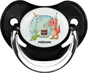 Dinosaures anniversaire + prénom : Sucette Noir classique embout physiologique