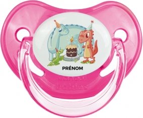 Dinosaures anniversaire + prénom : Sucette Rose classique embout physiologique