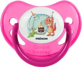 Dinosaures anniversaire + prénom : Sucette Rose phosphorescente embout physiologique