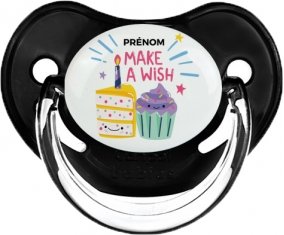 Make a wish + prénom : Sucette Noir classique embout physiologique