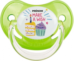 Make a wish + prénom : Sucette Vert classique embout physiologique