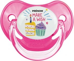 Make a wish + prénom : Sucette Rose classique embout physiologique