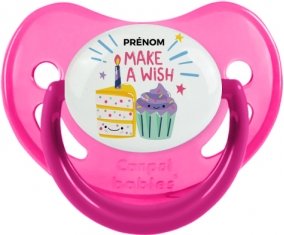 Make a wish + prénom : Sucette Rose phosphorescente embout physiologique