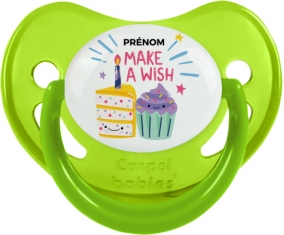 Make a wish + prénom : Sucette Vert phosphorescente embout physiologique