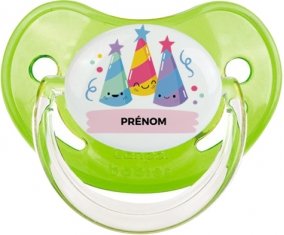 Birthday party style 3 + prénom : Sucette Vert classique embout physiologique