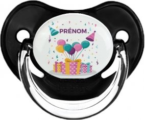 Happy birthday style 5 + prénom : Sucette Noir classique embout physiologique